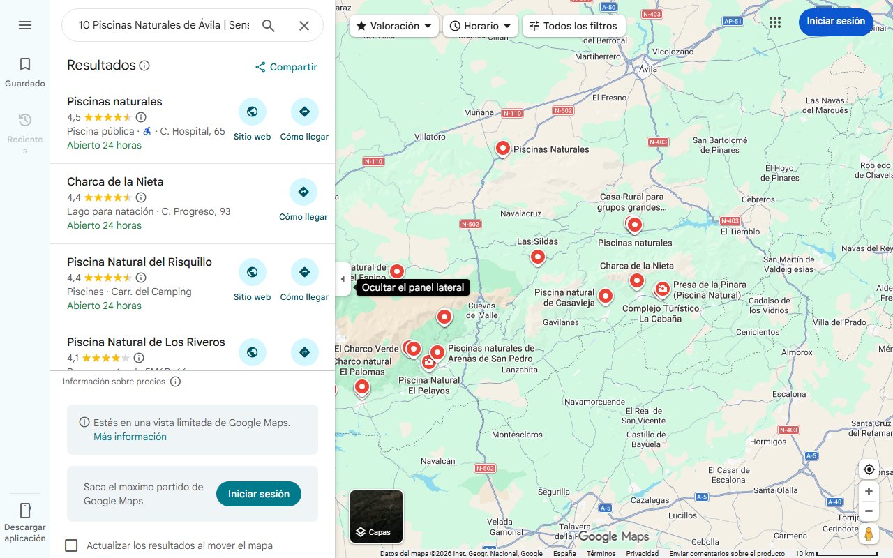 Mapa de 10 Piscinas Naturales de Ávila | Sensación Rural