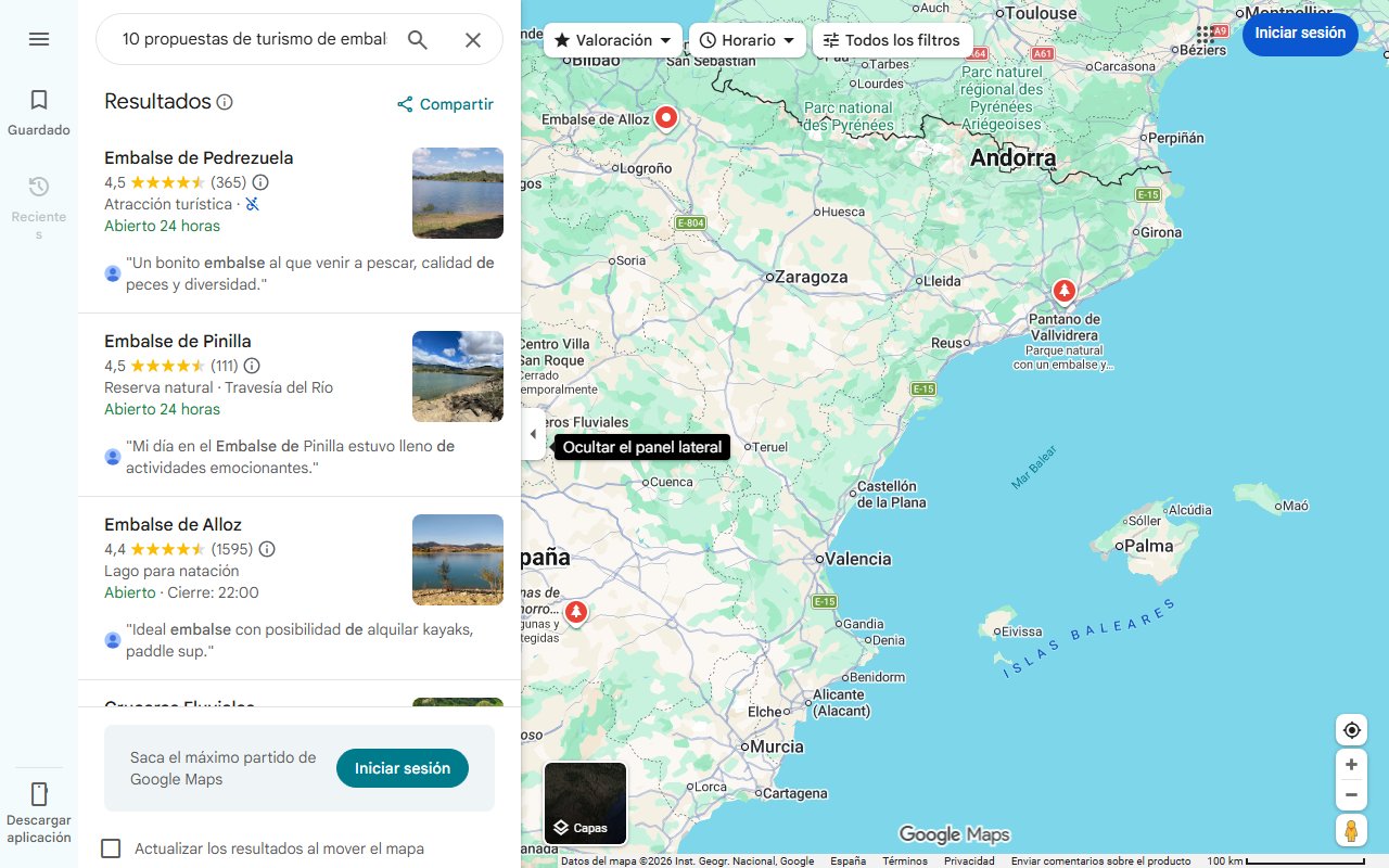 Mapa de 10 propuestas de turismo de embalses en España para marineros de agua dulce