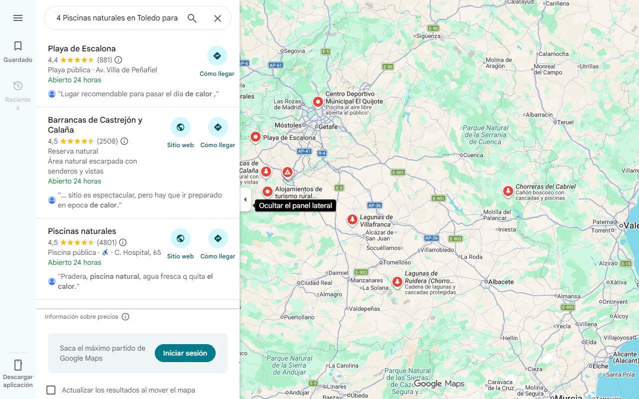 Mapa de 4 Piscinas naturales en Toledo para disfrutar en verano y combatir el calor