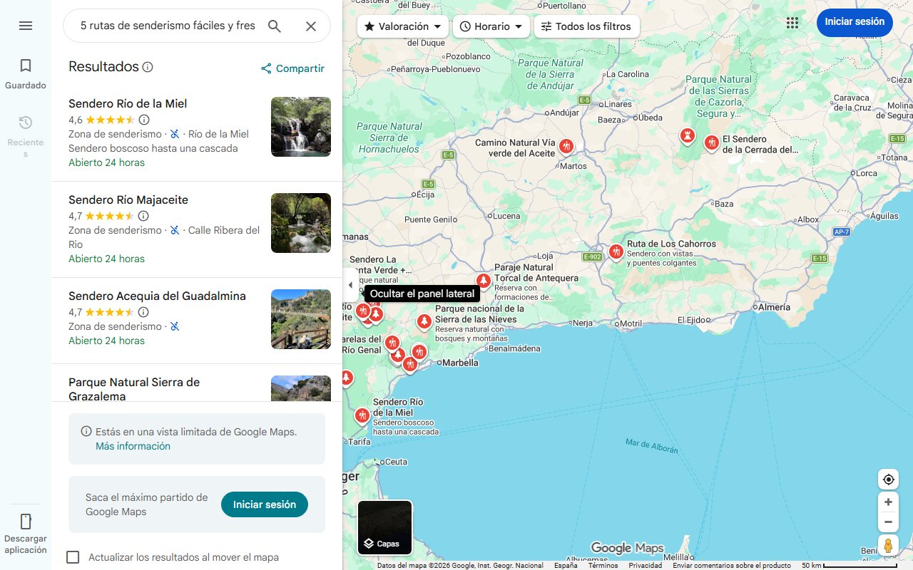Mapa de 5 rutas de senderismo fáciles y fresquitas en Andalucía para hacer en familia - Andalucía Informa