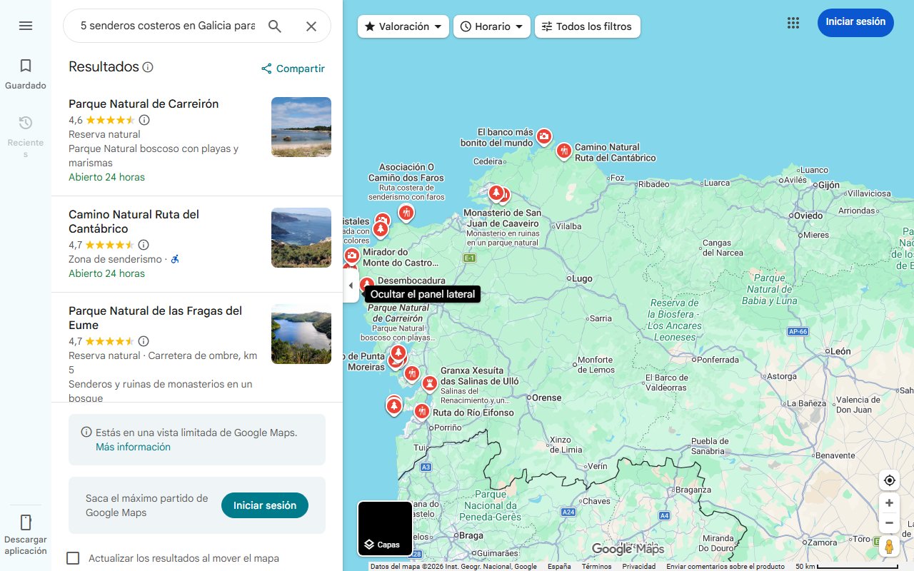 Mapa de 5 senderos costeros en Galicia para caminar junto al mar con vistas infinitas y pequeñas calas
