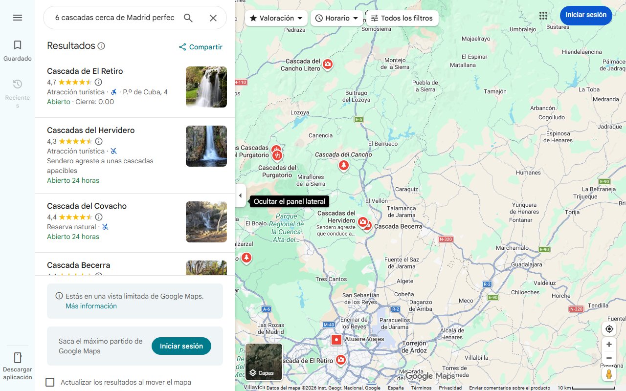 Mapa de 6 cascadas cerca de Madrid perfectas para disfrutar y refrescarte