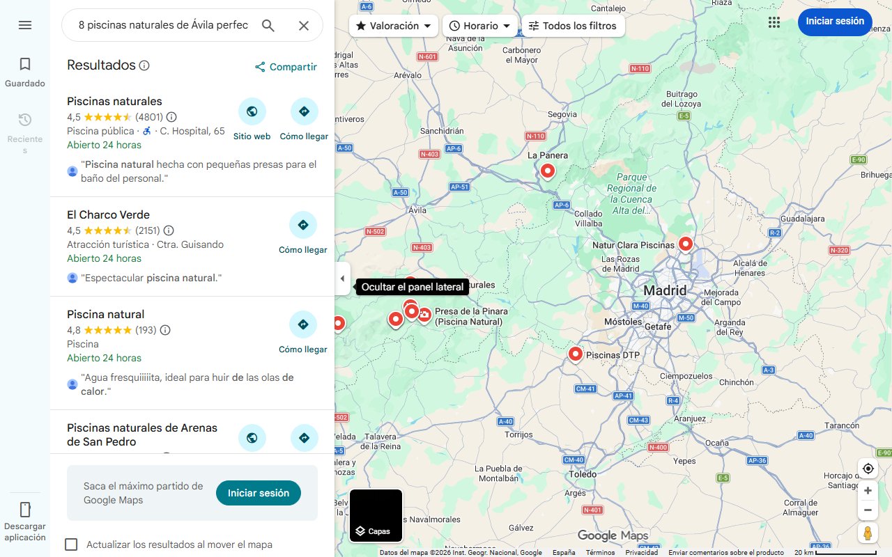 Mapa de 8 piscinas naturales de Ávila perfectas para el verano: aguas turquesas en paisajes mágicos cerca de Madrid