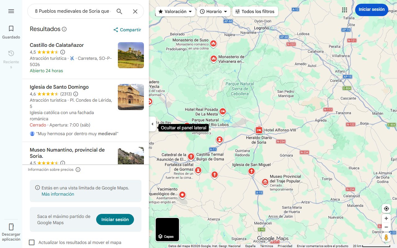 Mapa de 8 Pueblos medievales de Soria que debes visitar