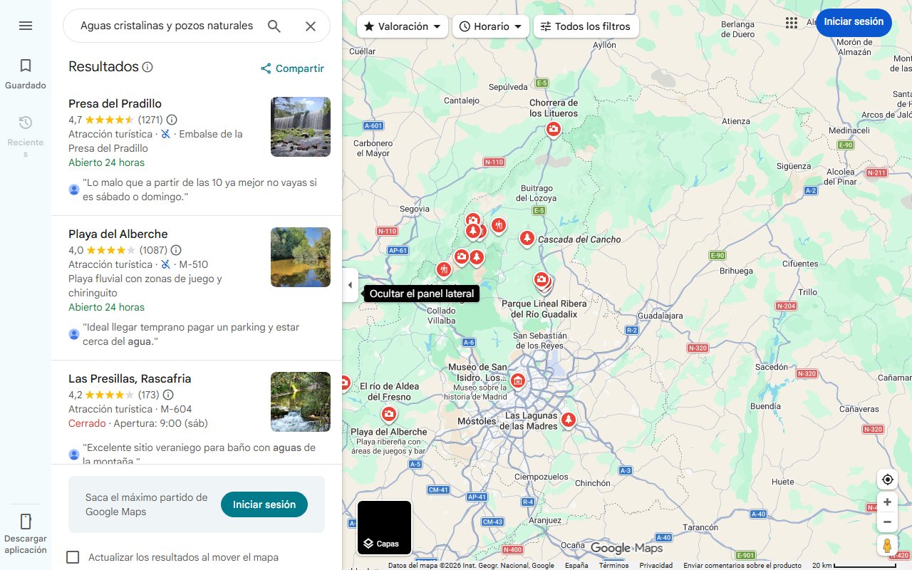 Mapa de Aguas cristalinas y pozos naturales a solo una hora de Madrid: este es el paraje desconocido ideal para una tarde de verano