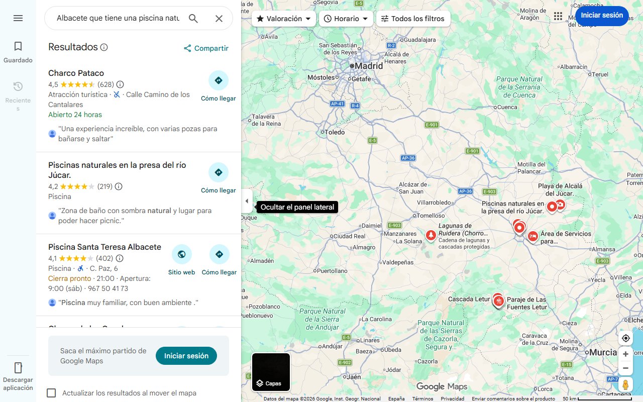Mapa de El pueblo de Albacete que tiene una piscina natural en su casco histórico