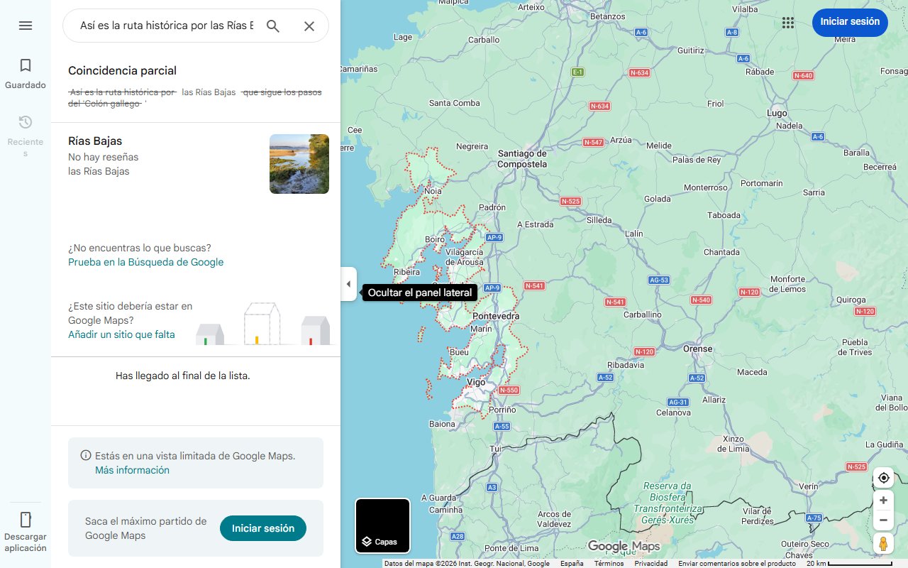 Mapa de Así es la ruta histórica por las Rías Bajas que sigue los pasos del 'Colón gallego'