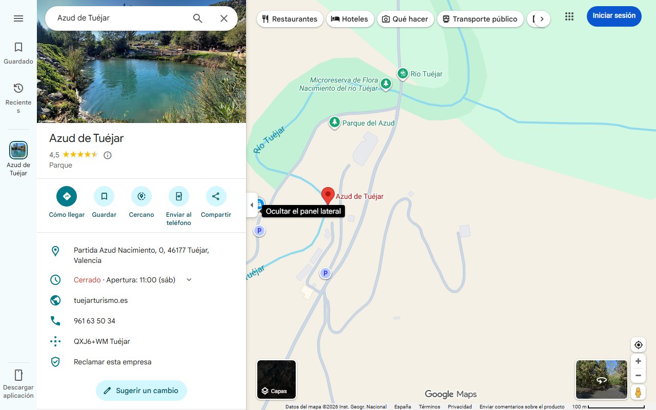 Mapa de Bañarse en el nacimiento de un río es posible en esta piscina en medio de la naturaleza en este pueblo a una hora de Valencia