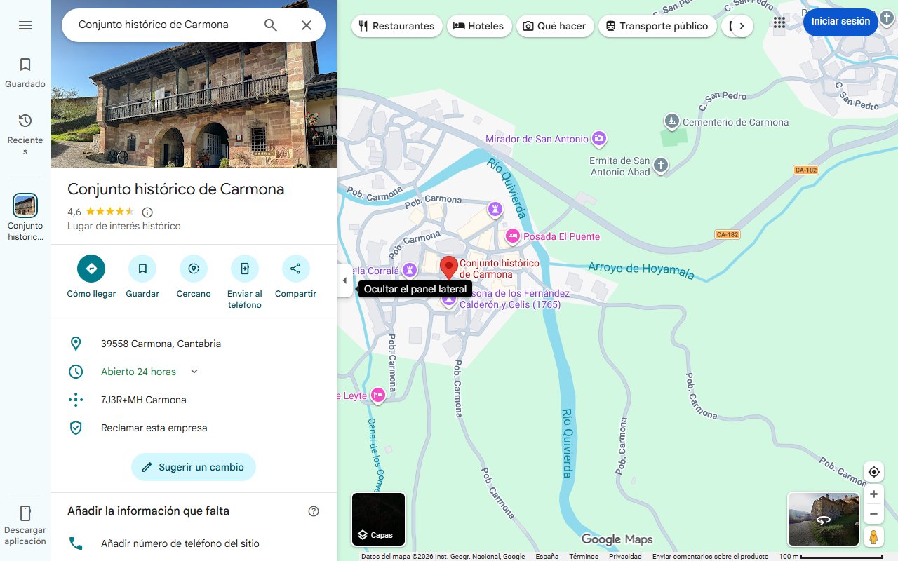 Mapa de Carmona, el pueblo de Cantabria que ha sido declarado Conjunto Histórico-Artístico