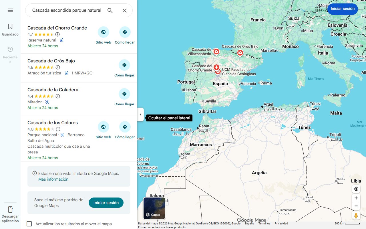 Mapa de Cascada escondida parque natural plagado grandes loras geologicas 22615
