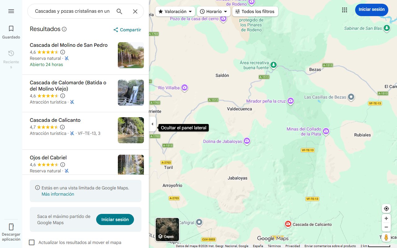 Mapa de Cascadas y pozas cristalinas en un rincón de Teruel a más de 1.400 metros