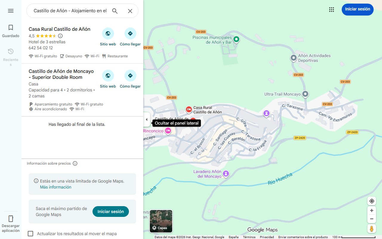 Mapa de Castillo de Añón - Alojamiento en el Parque Natural del Moncayo