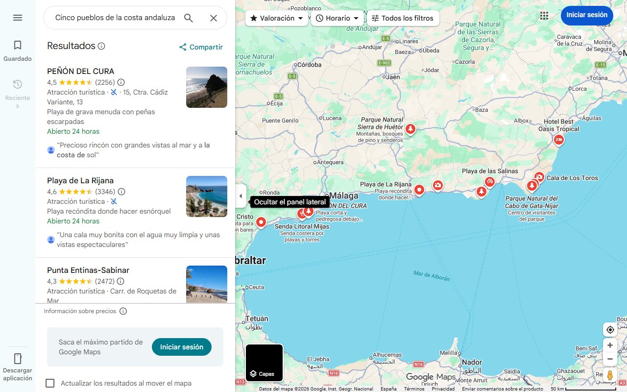Mapa de Cinco pueblos de la costa andaluza para pasar un verano más tranquilo y sin tanta masificación turística