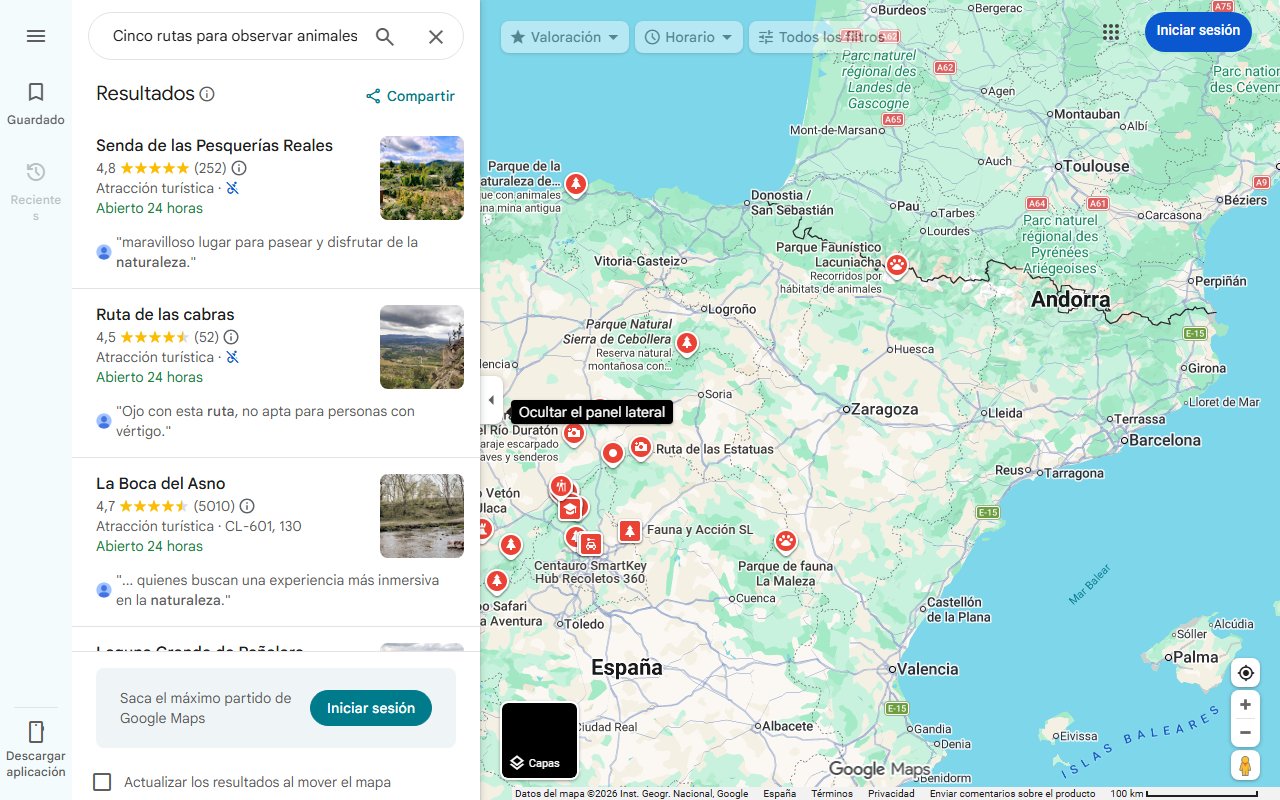 Mapa de Cinco rutas para observar animales en plena naturaleza en España