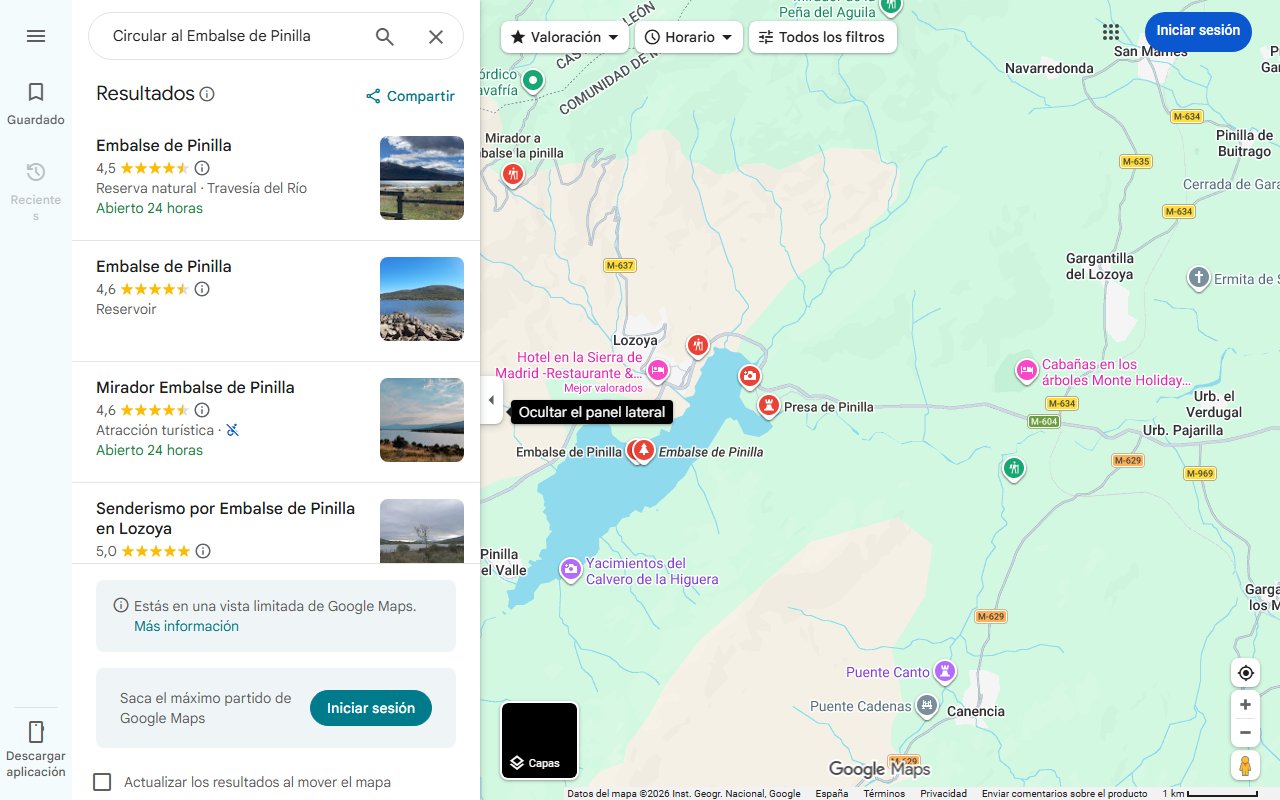 Mapa de Circular al Embalse de Pinilla