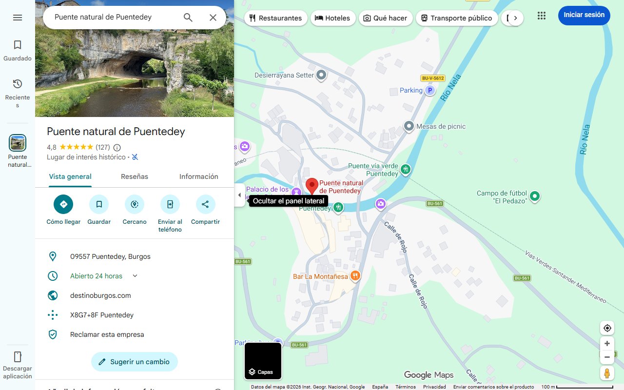 Mapa de Construido sobre un arco de piedra que atraviesa un río: el curioso pueblo de Burgos con solo 50 habitantes