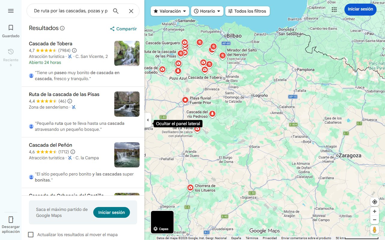 Mapa de De ruta por las cascadas, pozas y playas más espectaculares de Burgos
