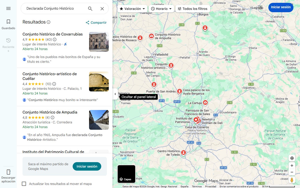 Mapa de Declarada Conjunto Histórico: la villa medieval de Segovia con un imponente castillo rodeado de murallas