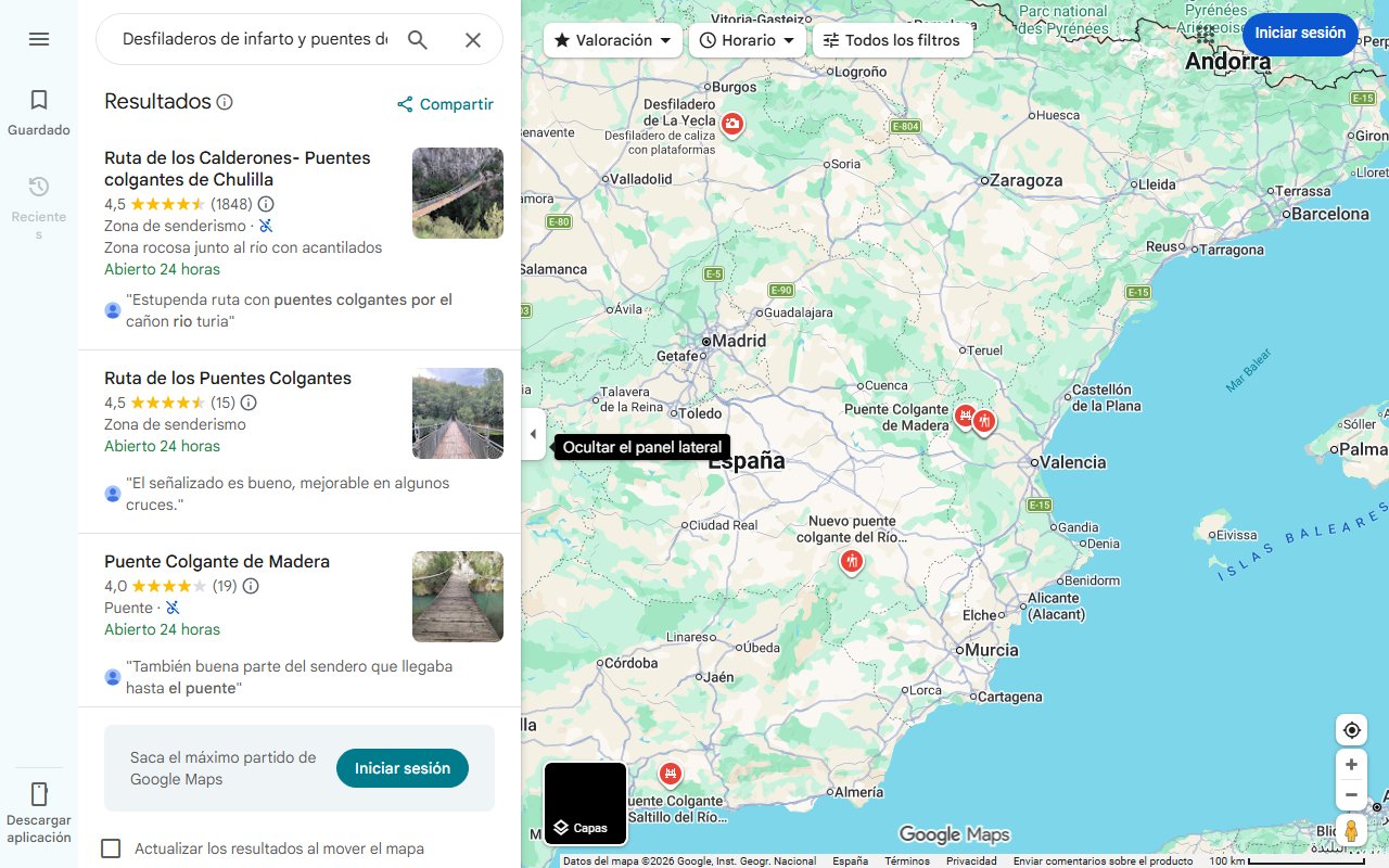 Mapa de Desfiladeros de infarto y puentes de madera colgantes sobre el río: la ruta de senderismo más bonita de Granada
