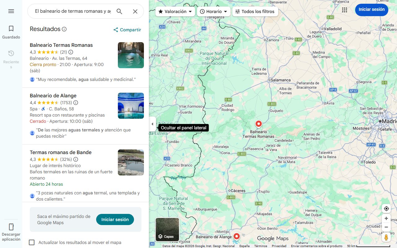 Mapa de El balneario de termas romanas y aguas medicinales declarado Patrimonio de la Humanidad que hay en un pueblo extremeño