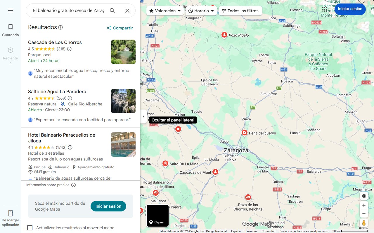 Mapa de El balneario gratuito cerca de Zaragoza entre cascadas: aguas termales en un idílico entorno natural