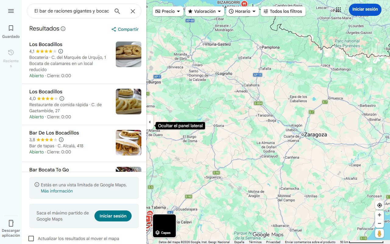 Mapa de El bar de raciones gigantes y bocadillos XXL que triunfa en Madrid: pone tapas gratis con la bebida y es muy barato