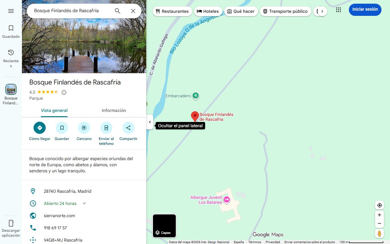Mapa de El bosque finlandés a una hora de Madrid en el que puedes hacer una ruta de senderismo: dónde está y cómo llegar