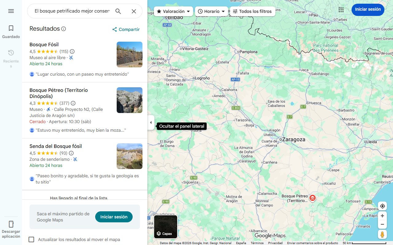 Mapa de El bosque petrificado mejor conservado del mundo está en España: declarado de interés geológico mundial y con árboles en posición de vida