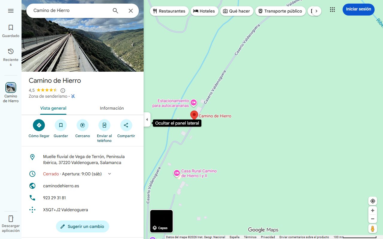Mapa de El Camino de Hierro, una de las rutas senderistas más espectaculares de España