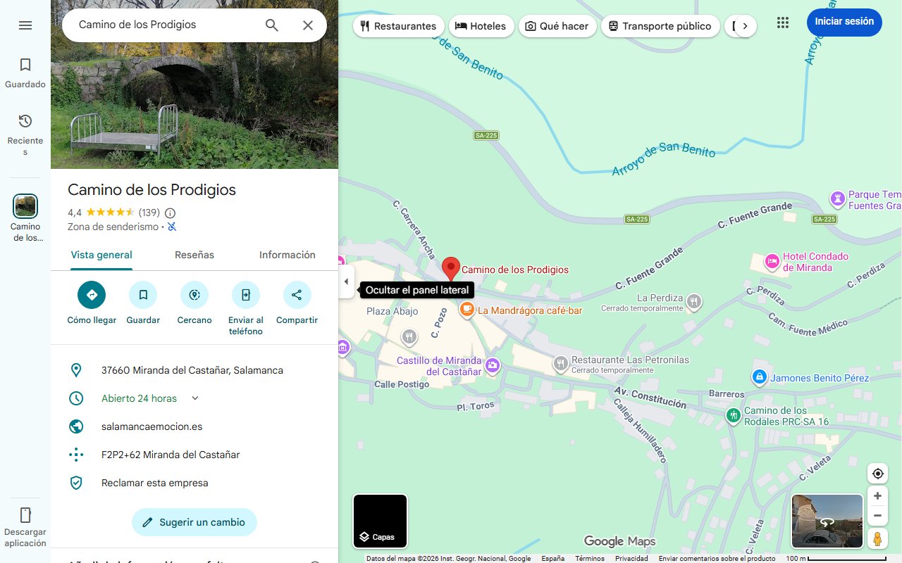 Mapa de El Camino de los Prodigios, la ruta de senderismo más bonita de Salamanca