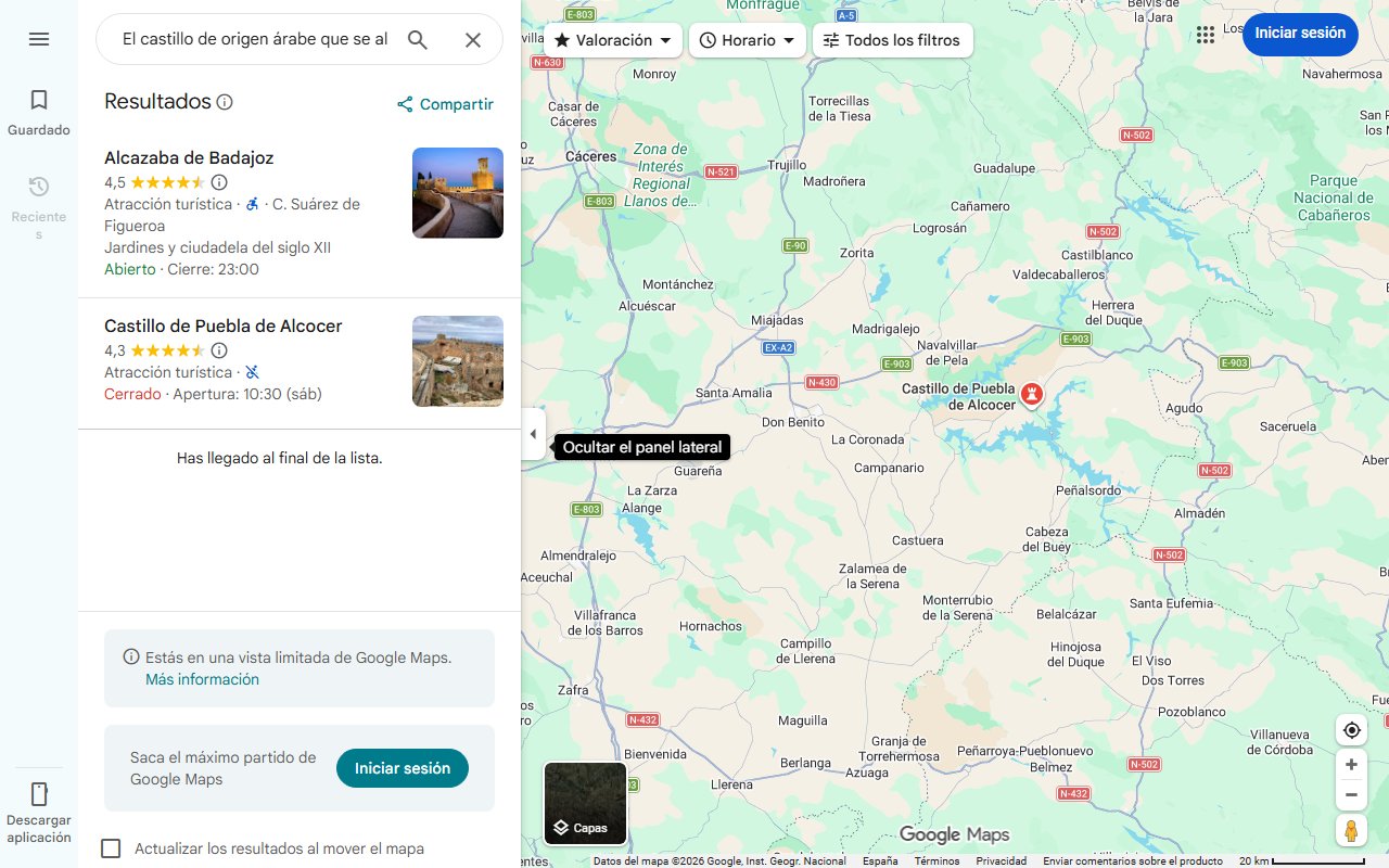 Mapa de El castillo de origen árabe que se alza en lo alto de uno de los pueblos más bonitos de Badajoz