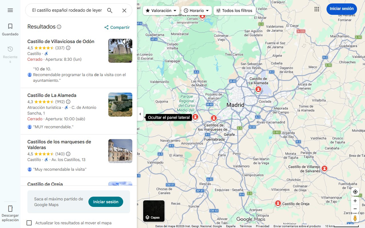 Mapa de El castillo español rodeado de leyendas reales