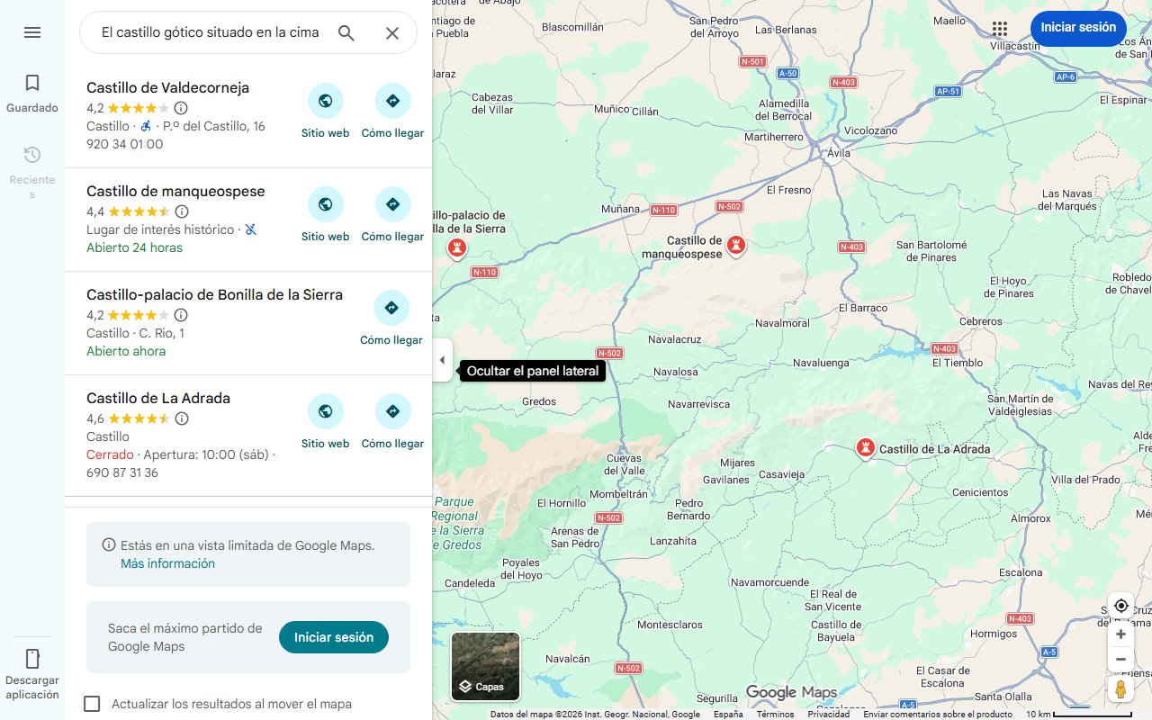 Mapa de El castillo gótico situado en la cima de una montaña que es uno de los más impresionantes de Ávila