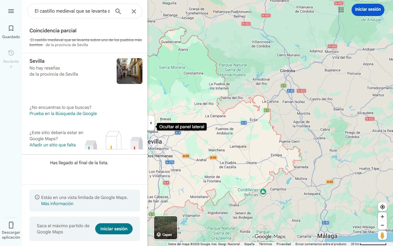 Mapa de El castillo medieval que se levanta sobre uno de los pueblos más bonitos de la provincia de Sevilla