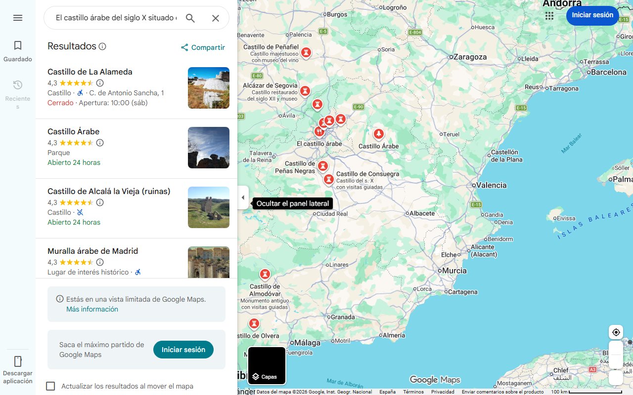 Mapa de El castillo árabe del siglo X situado en lo alto de una colina y rodeado de impresionantes molinos: es de los mejor conservados de La Mancha