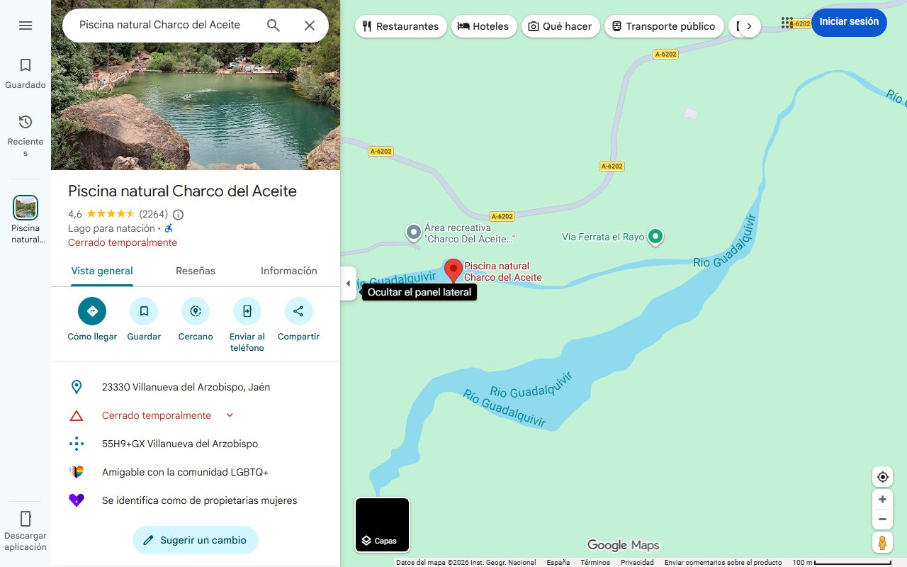Mapa de El Charco La Pringue: la maravilla natural más preciada de Jaén