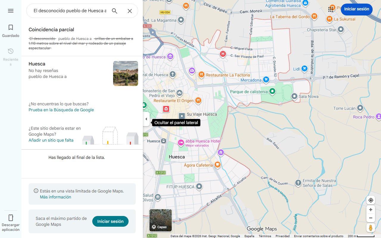 Mapa de El desconocido pueblo de Huesca a orillas de un embalse a 1.118 metros sobre el nivel del mar y rodeado de un paisaje espectacular