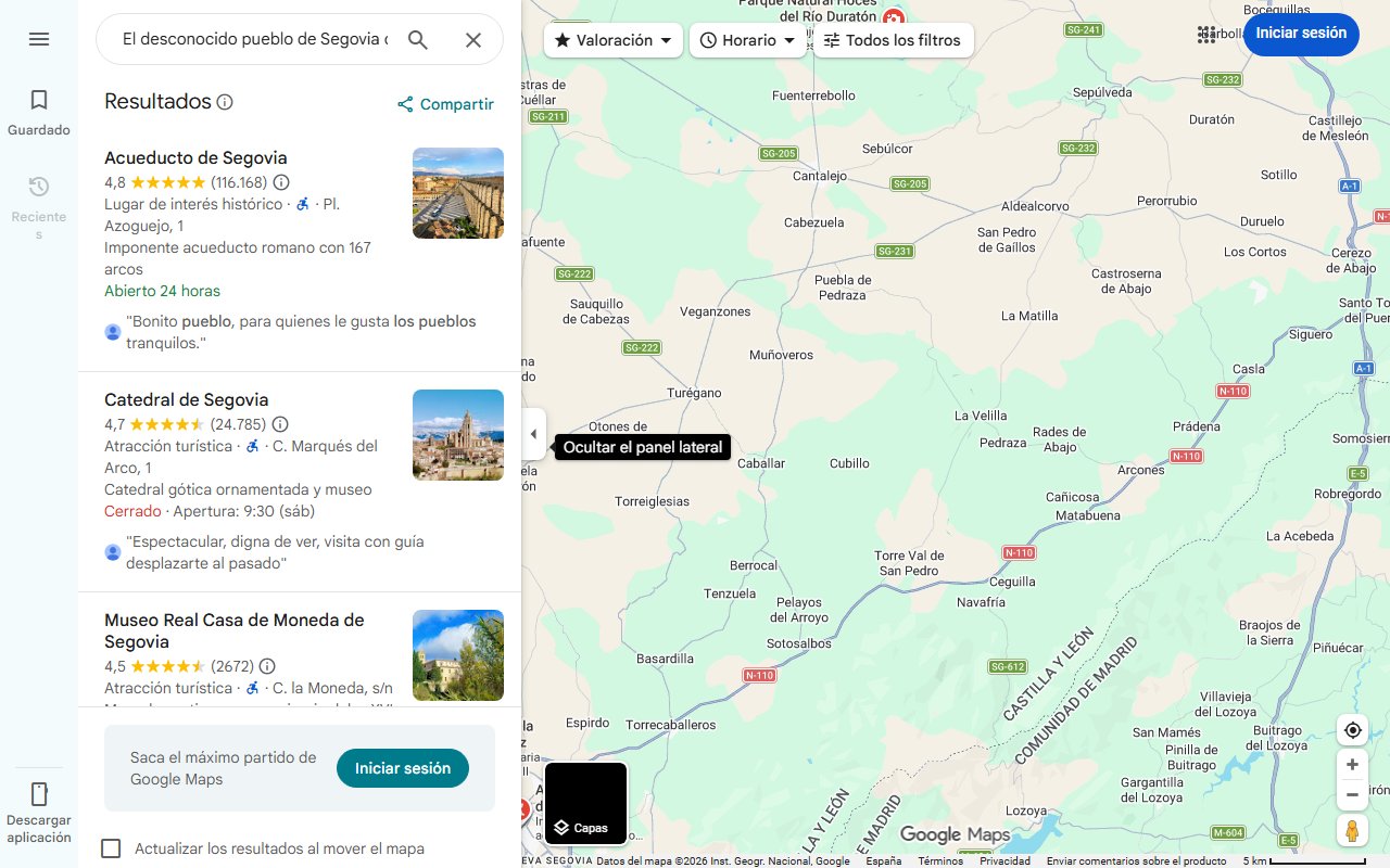 Mapa de El desconocido pueblo de Segovia con un entorno natural envidiable: con un palacete que es BIC, rodeado de monte y con un puente de los enamorados
