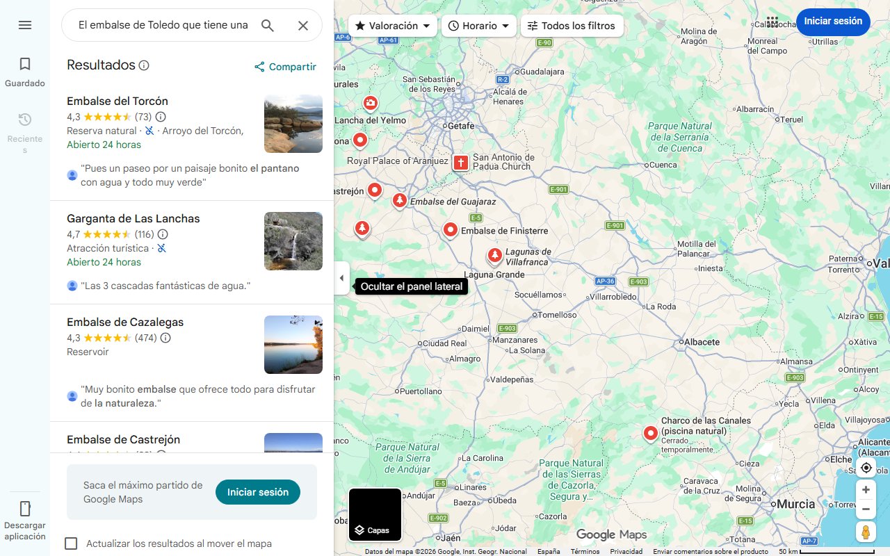Mapa de El embalse de Toledo que tiene una de las mejores piscinas naturales de La Mancha: un rincón familiar perfecto para refrescarse en verano