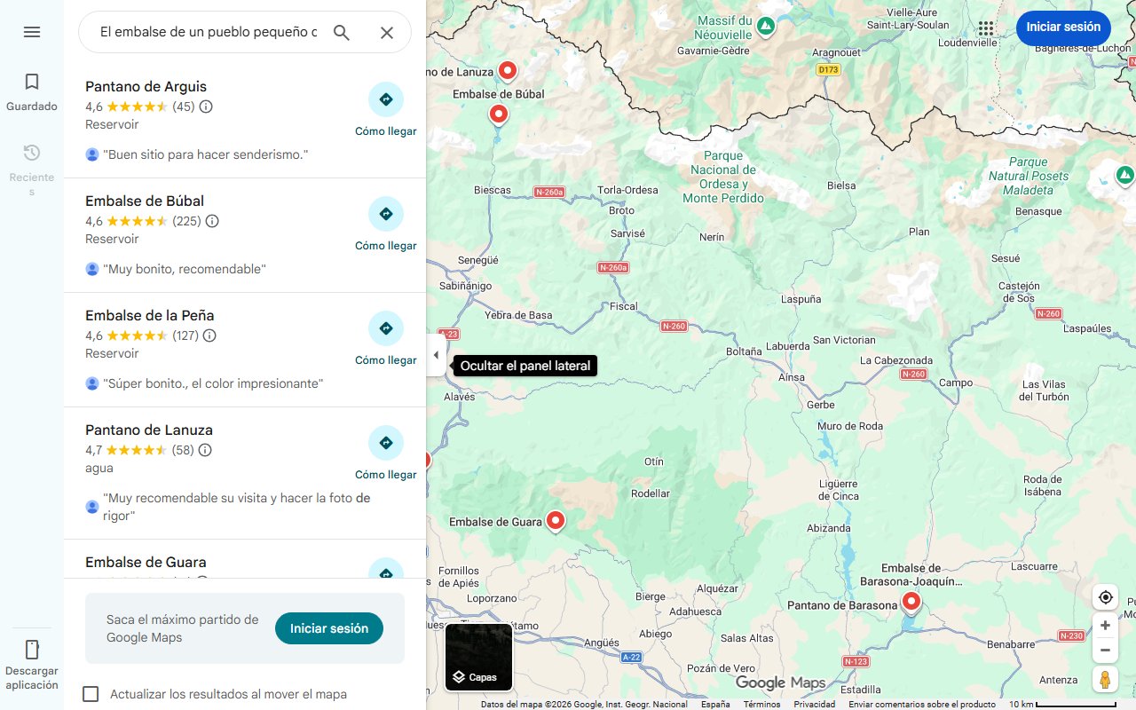 Mapa de El embalse de un pueblo pequeño de Huesca con aguas cristalinas: una joya escondida para descubrir este verano