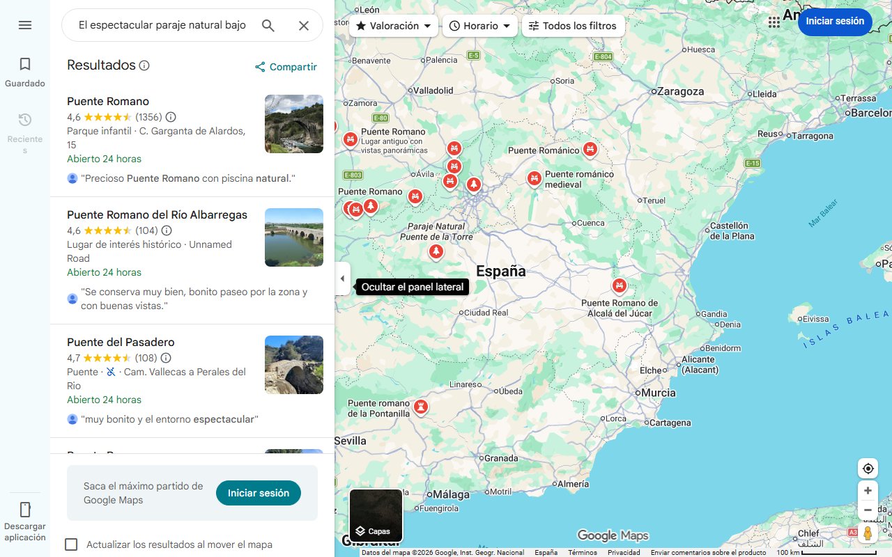 Mapa de El espectacular paraje natural bajo un puente romano: el plan perfecto para darte un chapuzón a solo dos horas de Madrid