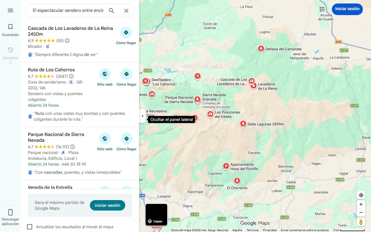 Mapa de El espectacular sendero entre encinas y cascadas a los pies de Sierra Nevada