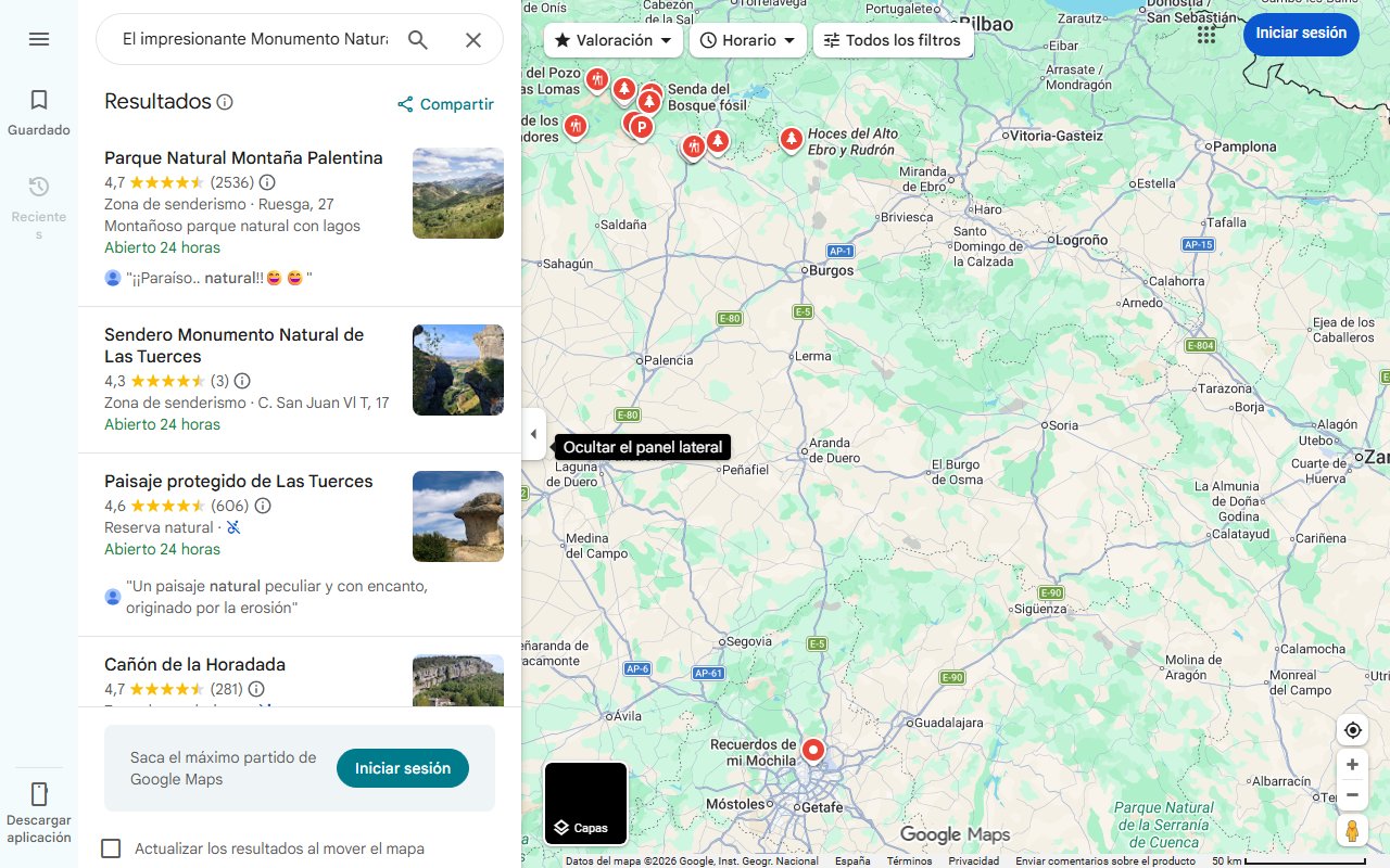Mapa de El impresionante Monumento Natural de Palencia con formaciones rocosas únicas y rutas de senderismo