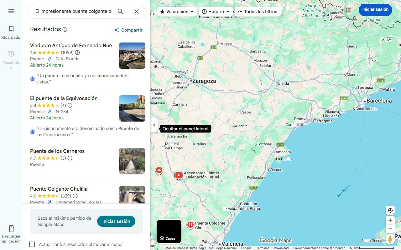 Mapa de El impresionante puente colgante de Teruel: del siglo XIX y escondido en un pueblo repleto de manantiales