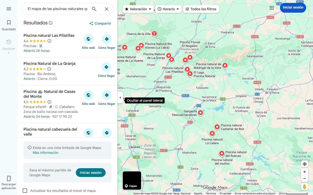 Mapa de El mapa de las piscinas naturales que salpican Cáceres
