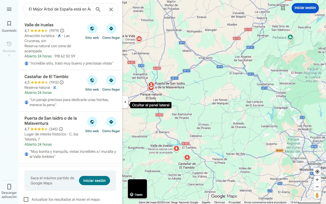 Mapa de El Mejor Árbol de España está en Ávila