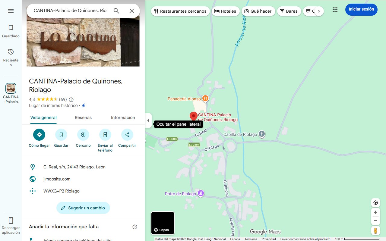 Mapa de El Palacio de Babia y su cantina en Riolago, León