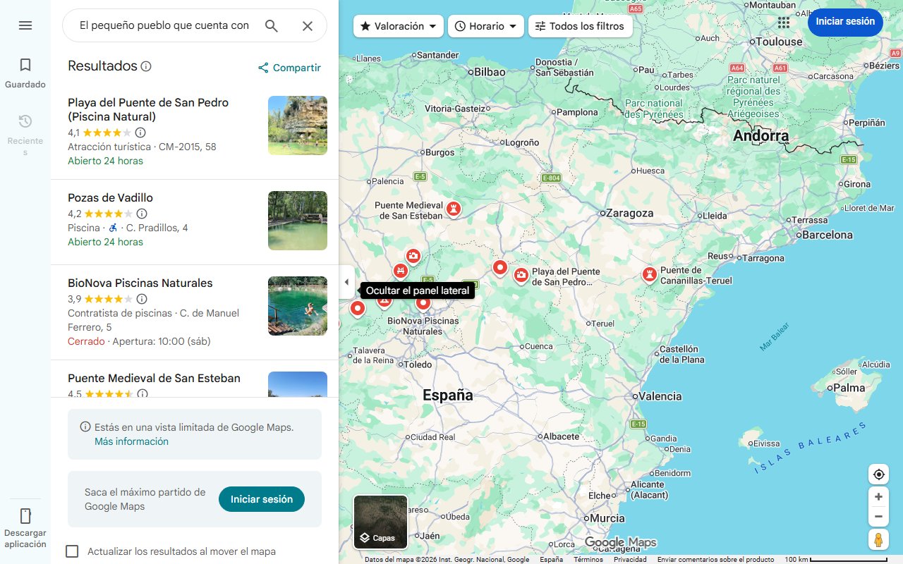 Mapa de El pequeño pueblo que cuenta con unas impresionantes piscinas naturales bajo un puente medieval