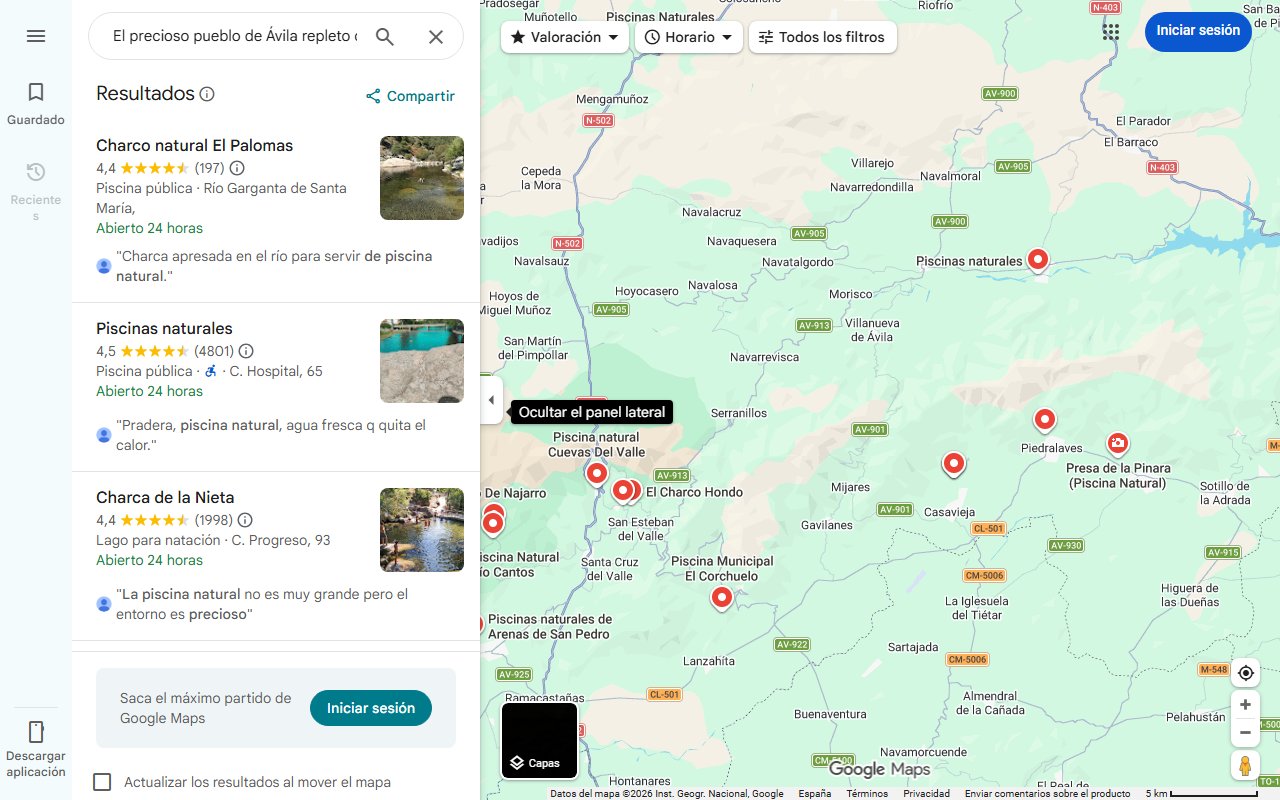 Mapa de El precioso pueblo de Ávila repleto de piscinas naturales perfectas para refrescarse en verano: 