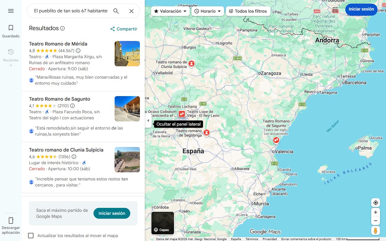 Mapa de El pueblito de tan solo 67 habitantes donde se encuentra uno de los teatros romanos más grandes de España